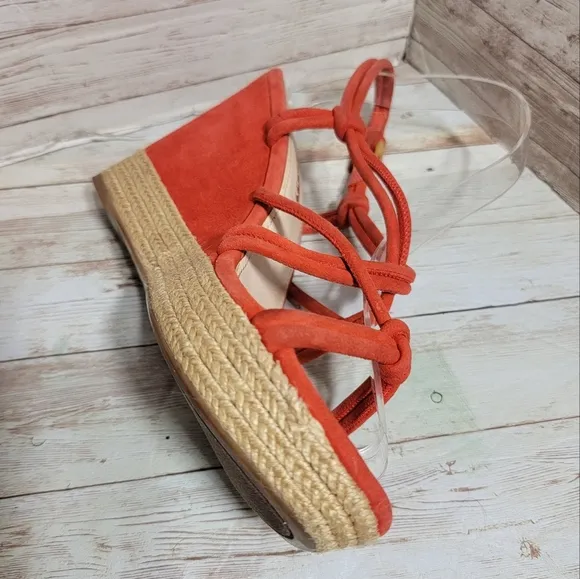 Prada red suede strappy espadrille wedge sandals