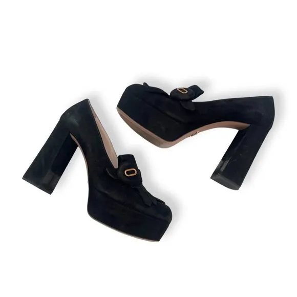 Prada Suede fringe block heels shoes size 38.5