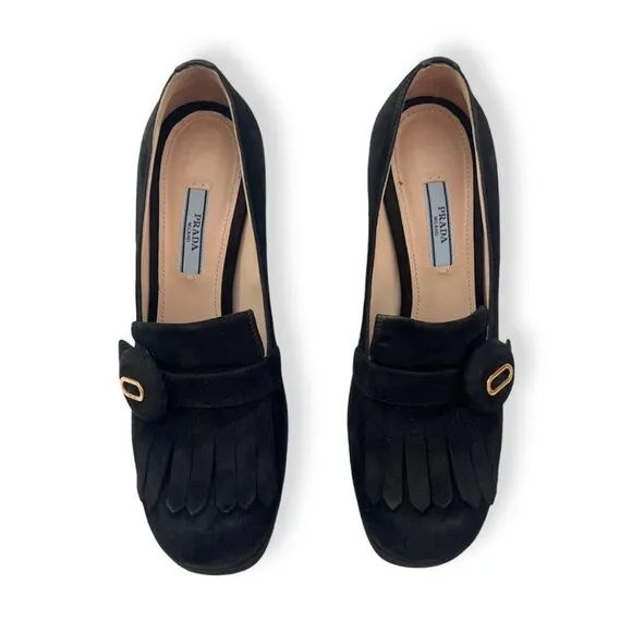 Prada Suede fringe block heels shoes size 38.5