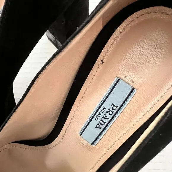 Prada Suede fringe block heels shoes size 38.5