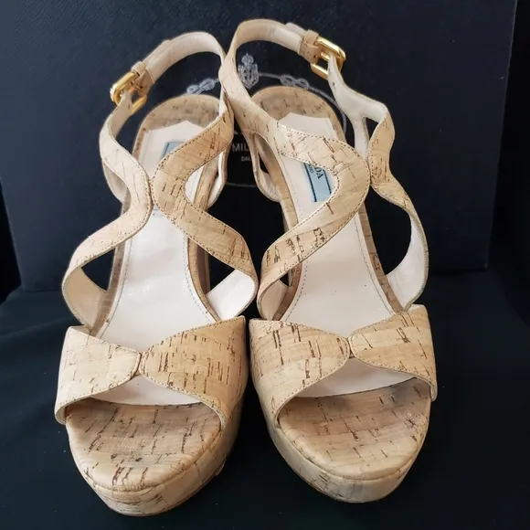 PRADA Tan Cork Stiletto Heel sz 8 US Euro 38