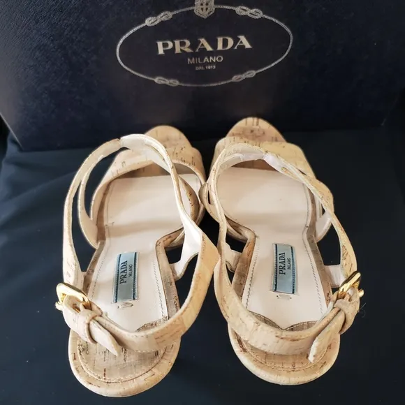 PRADA Tan Cork Stiletto Heel sz 8 US Euro 38