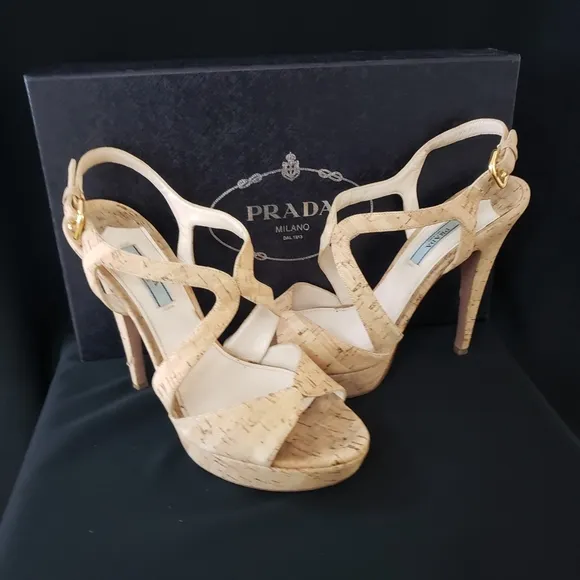 PRADA Tan Cork Stiletto Heel sz 8 US Euro 38