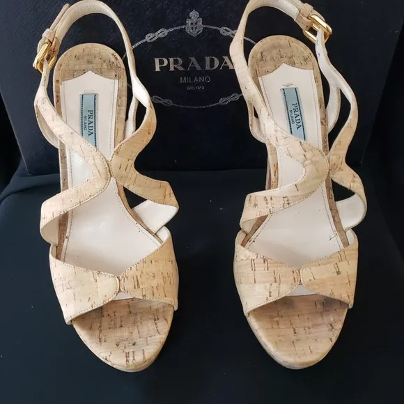 PRADA Tan Cork Stiletto Heel sz 8 US Euro 38