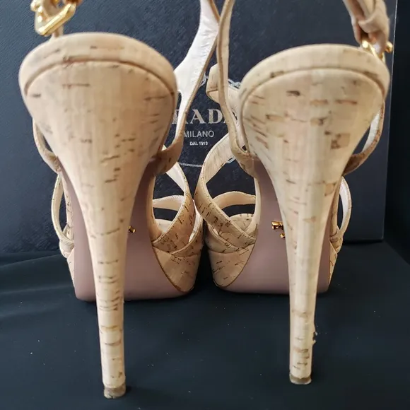 PRADA Tan Cork Stiletto Heel sz 8 US Euro 38