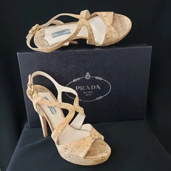 PRADA Tan Cork Stiletto Heel sz 8 US Euro 38