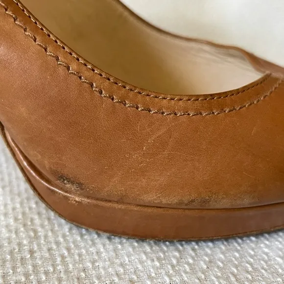 Prada tan peep toe shoes