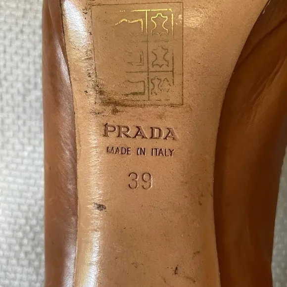Prada tan peep toe shoes