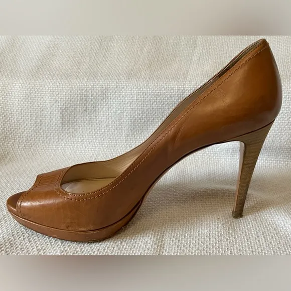 Prada tan peep toe shoes