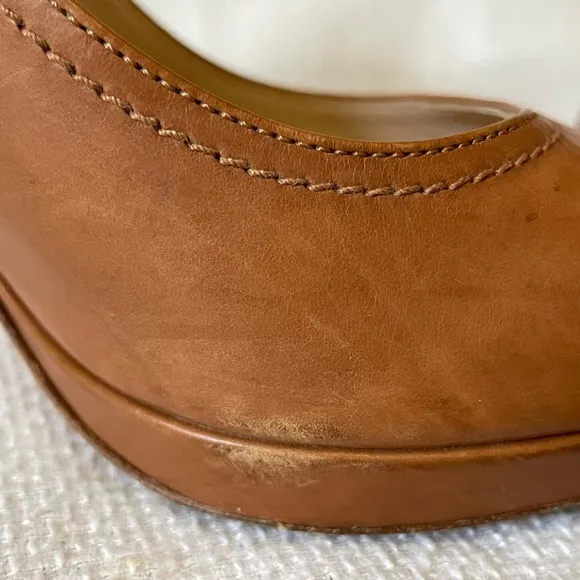 Prada tan peep toe shoes