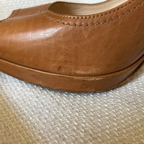 Prada tan peep toe shoes