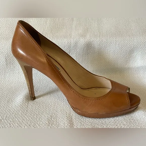 Prada tan peep toe shoes