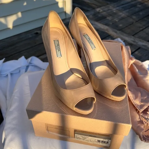 Prada Vernice Basic Nude Peep toe heels size 36