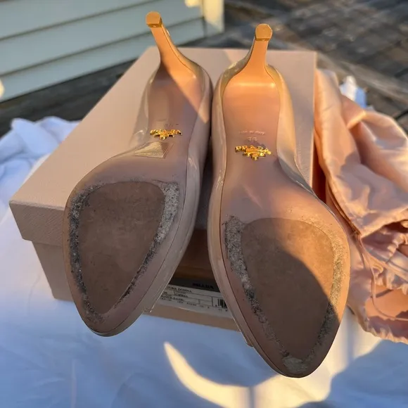 Prada Vernice Basic Nude Peep toe heels size 36