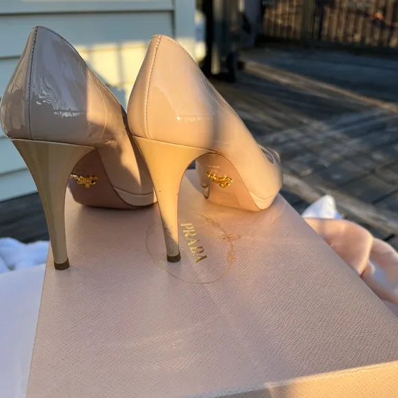 Prada Vernice Basic Nude Peep toe heels size 36
