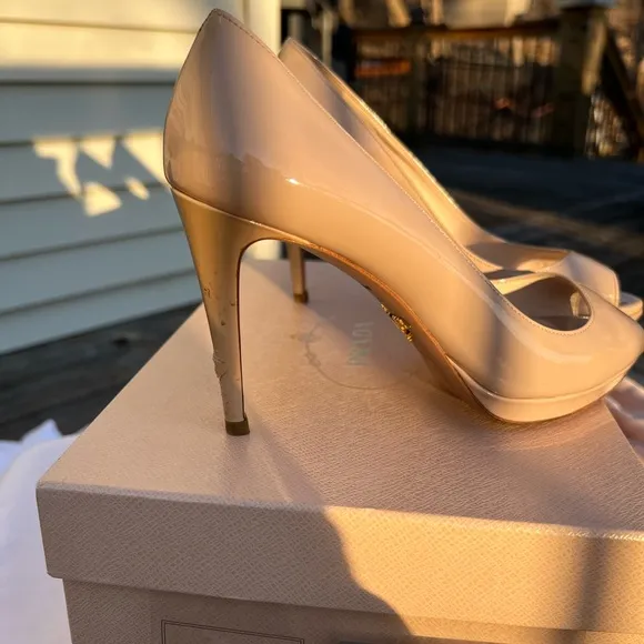 Prada Vernice Basic Nude Peep toe heels size 36