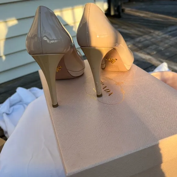 Prada Vernice Basic Nude Peep toe heels size 36