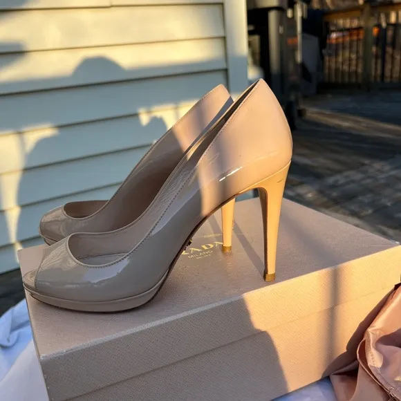 Prada Vernice Basic Nude Peep toe heels size 36