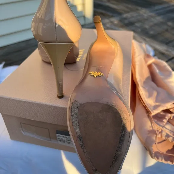 Prada Vernice Basic Nude Peep toe heels size 36