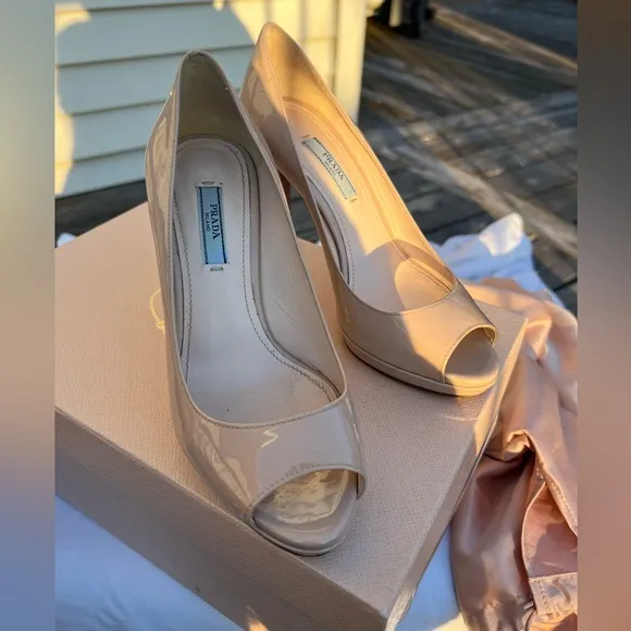 Prada Vernice Basic Nude Peep toe heels size 36