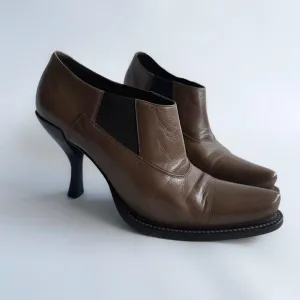 PRADA Vintage Kitten Heel Low Boots Brown Leather Y2K