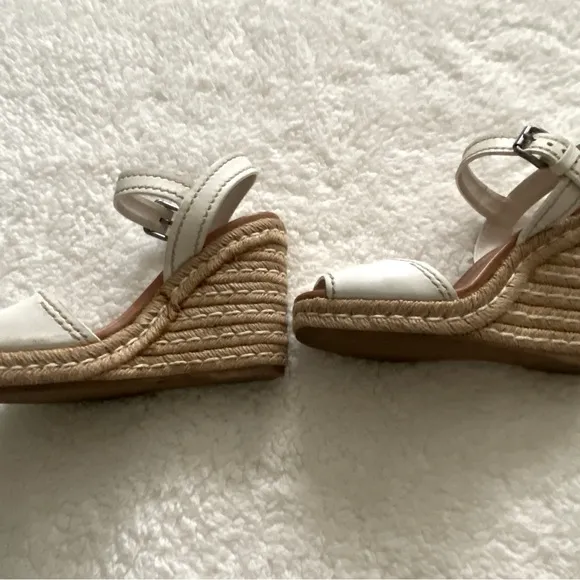 Prada White Leather Espadrille Wedge Ankle Strap Sandals Size 7