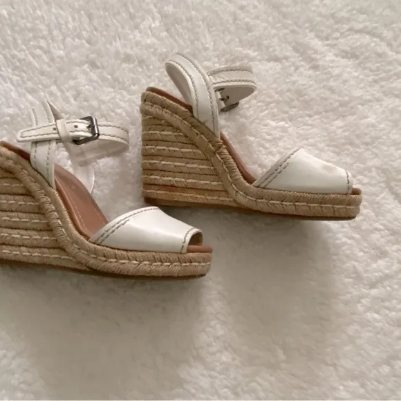Prada White Leather Espadrille Wedge Ankle Strap Sandals Size 7
