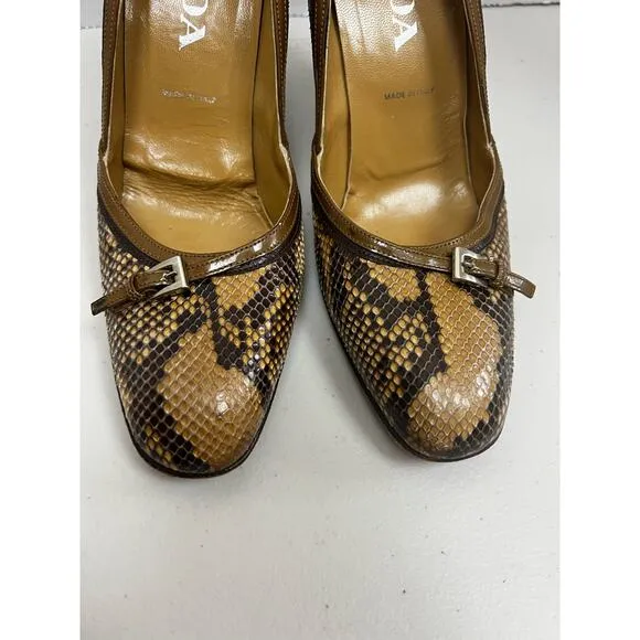 Prada Womens Snakeskin Leather Stiletto High Heels Buckle Shoes Size 6.5
