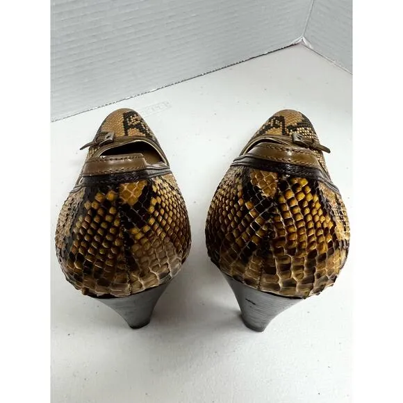Prada Womens Snakeskin Leather Stiletto High Heels Buckle Shoes Size 6.5