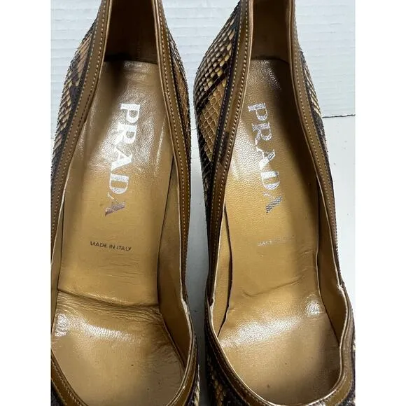 Prada Womens Snakeskin Leather Stiletto High Heels Buckle Shoes Size 6.5