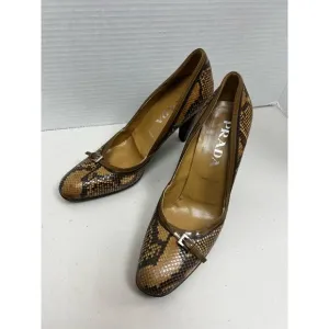 Prada Womens Snakeskin Leather Stiletto High Heels Buckle Shoes Size 6.5
