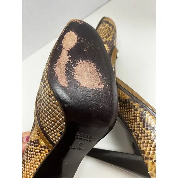 Prada Womens Snakeskin Leather Stiletto High Heels Buckle Shoes Size 6.5