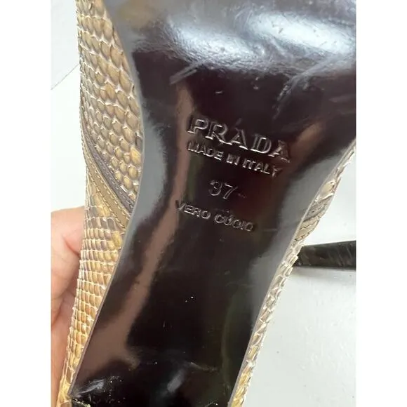 Prada Womens Snakeskin Leather Stiletto High Heels Buckle Shoes Size 6.5