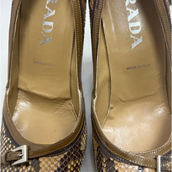 Prada Womens Snakeskin Leather Stiletto High Heels Buckle Shoes Size 6.5