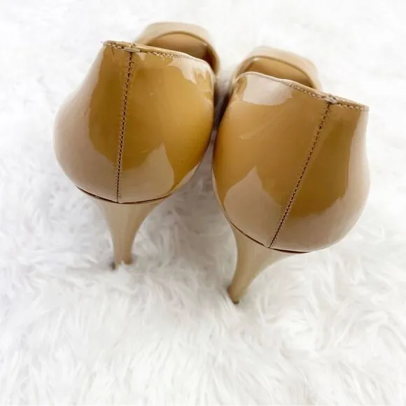 Prada Patent Leather Peep Toe Stiletto Heel Pumps