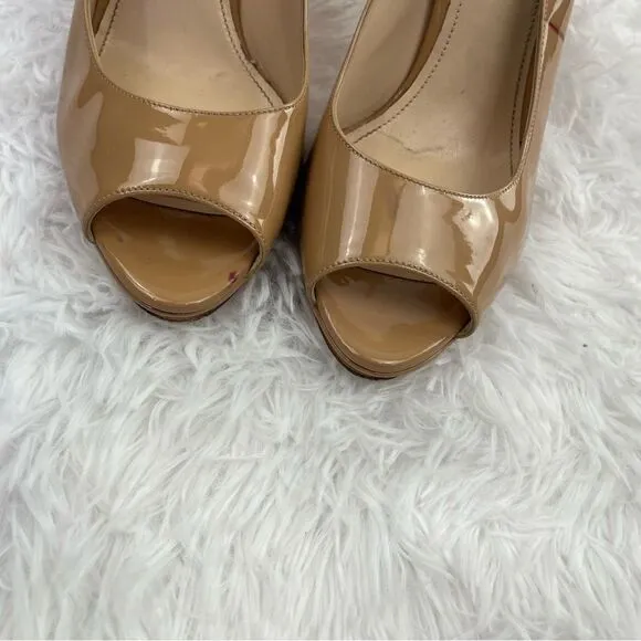 Prada Patent Leather Peep Toe Stiletto Heel Pumps
