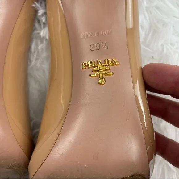Prada Patent Leather Peep Toe Stiletto Heel Pumps