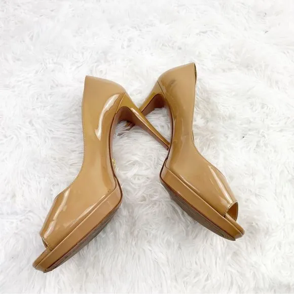 Prada Patent Leather Peep Toe Stiletto Heel Pumps
