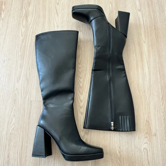 Princess Polly Vega leather square toe platform boots nwot
