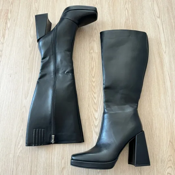 Princess Polly Vega leather square toe platform boots nwot