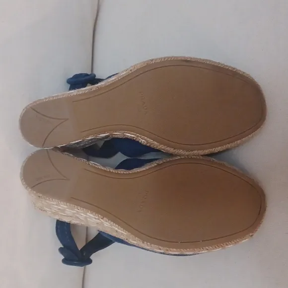 *Pristine Condition* Prada Suede Espadrille Wedge Heel Sandals Sz. 37.5 open toe