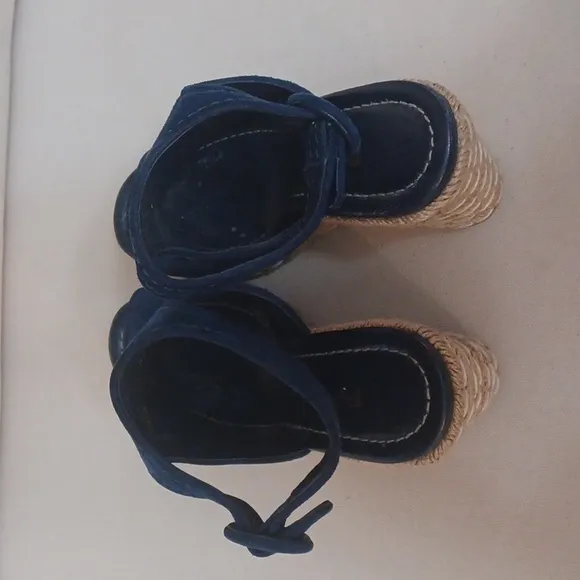 *Pristine Condition* Prada Suede Espadrille Wedge Heel Sandals Sz. 37.5 open toe