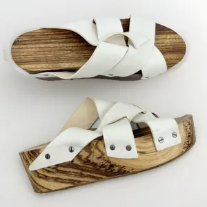 Proenza Schouler 7 White Leather Wood Platform Slide Sandals Women 37 Italy Clog