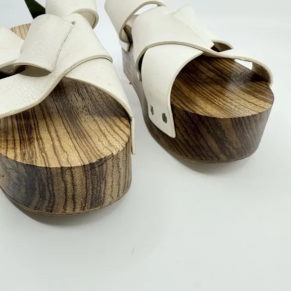 Proenza Schouler 7 White Leather Wood Platform Slide Sandals Women 37 Italy Clog