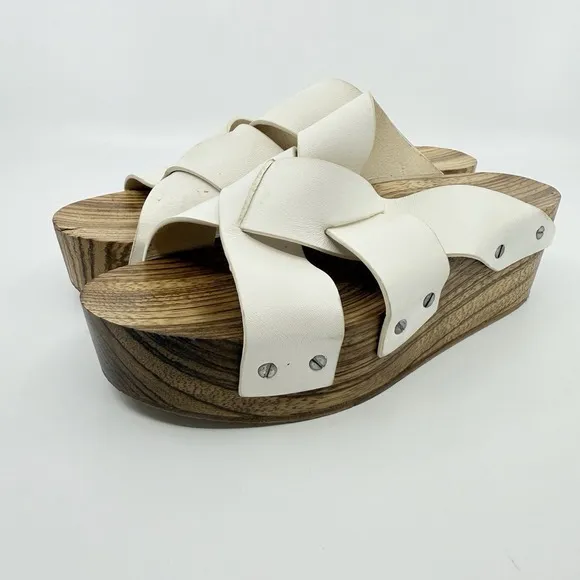 Proenza Schouler 7 White Leather Wood Platform Slide Sandals Women 37 Italy Clog