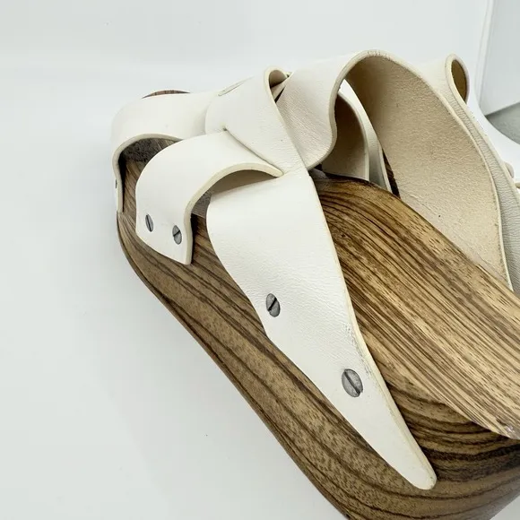 Proenza Schouler 7 White Leather Wood Platform Slide Sandals Women 37 Italy Clog