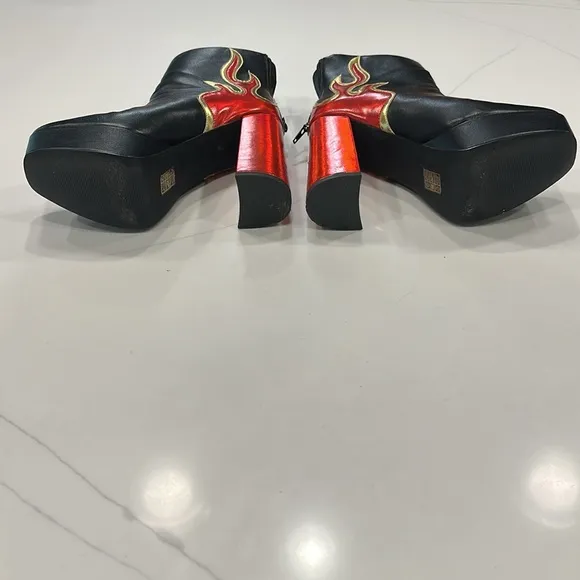 Public Desire Black and Red Flame Platform Boots