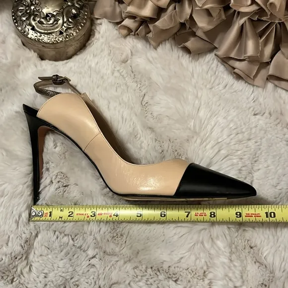 Pura Lopez Color Block Cream Black Two-tone Sling Back Stiletto Heel Shoes 39.5