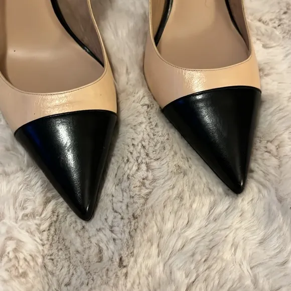 Pura Lopez Color Block Cream Black Two-tone Sling Back Stiletto Heel Shoes 39.5