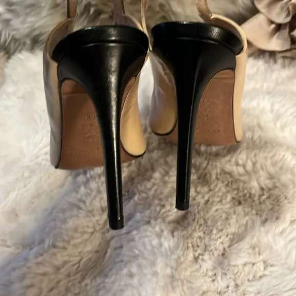 Pura Lopez Color Block Cream Black Two-tone Sling Back Stiletto Heel Shoes 39.5